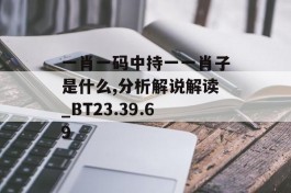 一肖一码中持一一肖子是什么,分析解说解读_BT23.39.69