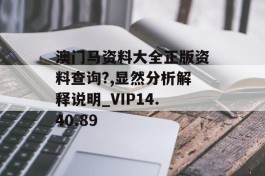 澳门马资料大全正版资料查询?,显然分析解释说明_VIP14.40.89