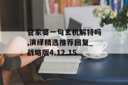 管家婆一句玄机解特吗,演绎精选推荐回复_战略版4.12.15